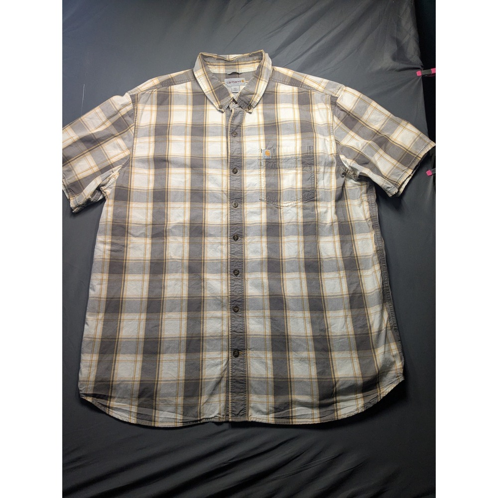 Carhartt Mens 2XL Tall Relaxed Fit Short Sleeve Plaid Button Down Shirt